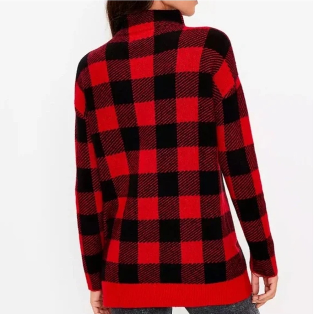 LOFT Red and Black Buffalo Plaid Turtleneck Sweater Top - Picture 4 of 8